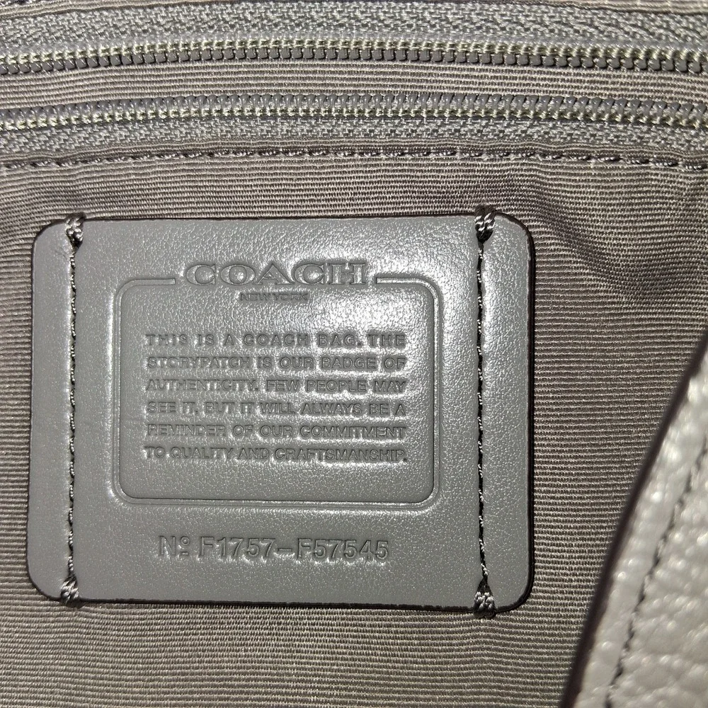 Coach Gray Pebbled Shoulder Bag, Silver Hardware, Zip Closure, Dog Tag Charm